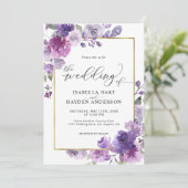 Dusty Paars Mauve Lila Floral Gold Foil Wedding Kaart (Staand voorkant)