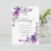 Dusty Paars Mauve Lila Floral Romantic Wedding Kaart (Staand voorkant)