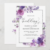 Dusty Paars Mauve Lila Floral SilverFoil Wedding Kaart (Voorkant / Achterkant)