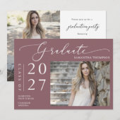 Dusty Paars Minimal Script School Afstuderen Foto Kaart (Voorkant / Achterkant)