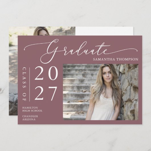 Dusty Paars Minimal Script School Afstuderen Foto Kaart (Voorkant / Achterkant)
