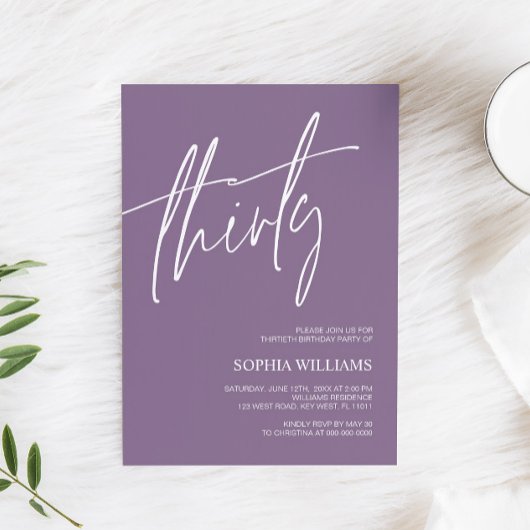 Dusty Paars minimalist 30th Birthday Invitation Kaart