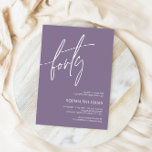 Dusty Paars minimalist uitnodiging 40th Birthday<br><div class="desc">*** Voer H013 in de winkelzoekopdracht in om alle overeenkomende items te vinden *** Of bezoek ons Dusty Paarse Minimalist Collectie. *** Dit hoogwaardige ontwerp is gemakkelijk aan te passen aan uw verjaardagskleuren, stijlen en thema. Klik voor verdere aanpassingen op de link Bewerken met de ontwerptool en gebruik onze ontwerptool...</div>