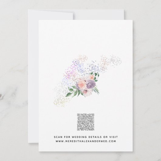 Dusty Paars Peach Boho Floral Glitter QR Code Save The Date (Achterkant)