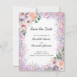 Dusty Paars Peach Floral QR Code Save the Date Aankondiging