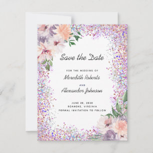 Dusty Paars Peach Floral QR Code Save the Date Aankondiging