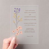 Dusty Paars, Peach Simple Floral Wedding Acryl Uitnodigingen (Insitu (Draagbaar))