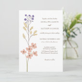 Dusty Paars, Peach Simple Floral Wedding Kaart (Staand voorkant)