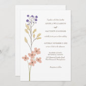 Dusty Paars, Peach Simple Floral Wedding Kaart (Voorkant / Achterkant)