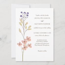 Dusty Paars, Peach Simple Floral Wedding Kaart