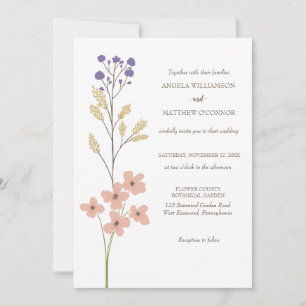 Dusty Paars, Peach Simple Floral Wedding Kaart