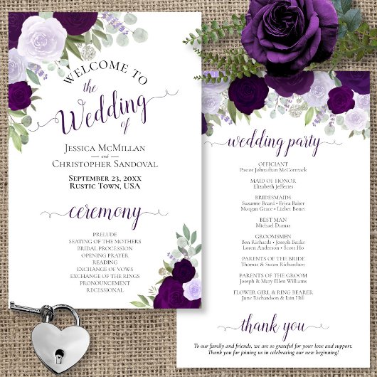 Dusty Paars & Plum Floral Wedding Programme