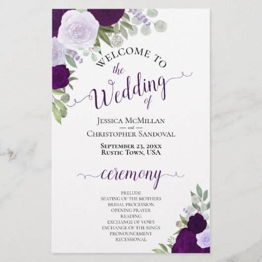 Dusty Paars & Plum Floral Wedding Programme (Voorkant)