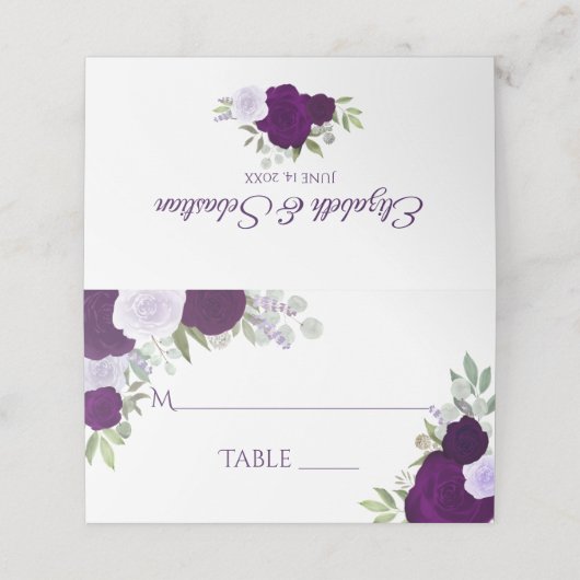 Dusty Paars & Plum Rozen Elegant Wedding Write-In Plaatskaartje (Buitenkant ongevouwen)