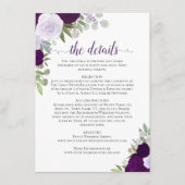 Dusty Paars & Plum Rozen Rustic Wedding Details Informatiekaartje (Voorkant)