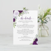 Dusty Paars & Plum Rozen Rustic Wedding Details Informatiekaartje (Staand voorkant)
