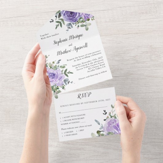 Dusty Paars Roos Eucalyptus Botanical Weddenschap All In One Uitnodiging (Afscheurbaar)