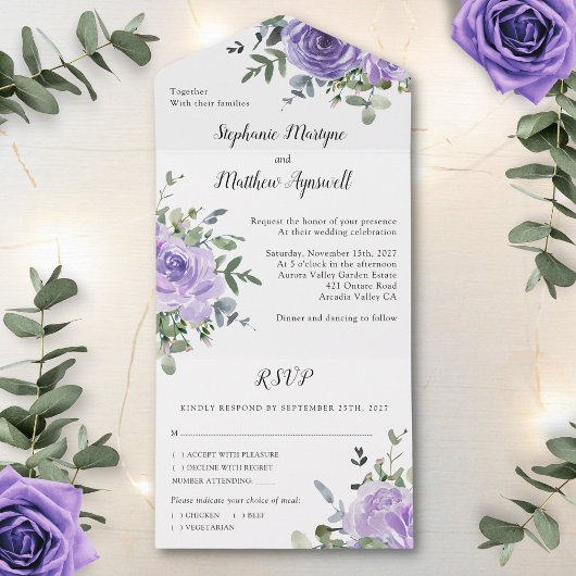 Dusty Paars Roos Eucalyptus Botanical Weddenschap All In One Uitnodiging