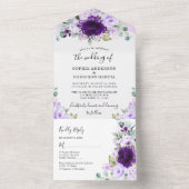 Dusty Paars Roos Lila bloemen Rustic Wedding All All In One Uitnodiging (Binnen)
