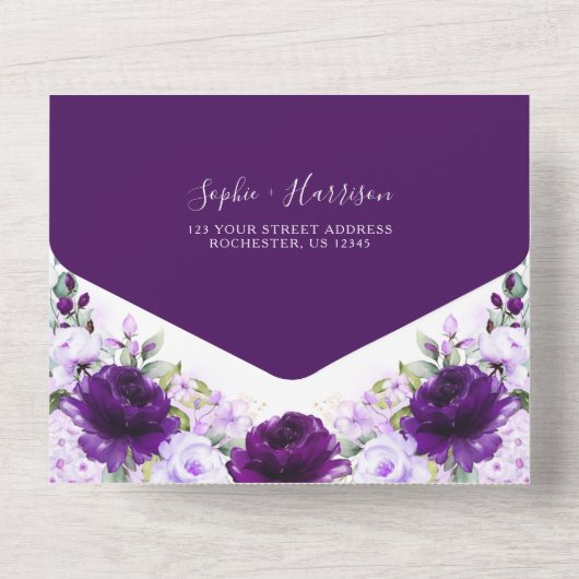 Dusty Paars Roos Lila bloemen Rustic Wedding All All In One Uitnodiging (Achterkant)