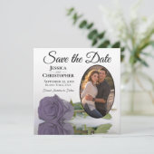 Dusty Paars Roos op White Oval Photo Chic Wedding Save The Date (Staand voorkant)