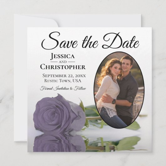 Dusty Paars Roos op White Oval Photo Chic Wedding Save The Date (Voorkant)