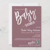 Dusty Paars Script Baby shower QR Code Foto Kaart (Voorkant)