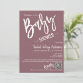 Dusty Paars Script Baby shower QR Code Foto Kaart (Staand voorkant)