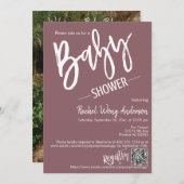 Dusty Paars Script Baby shower QR Code Foto Kaart (Voorkant / Achterkant)