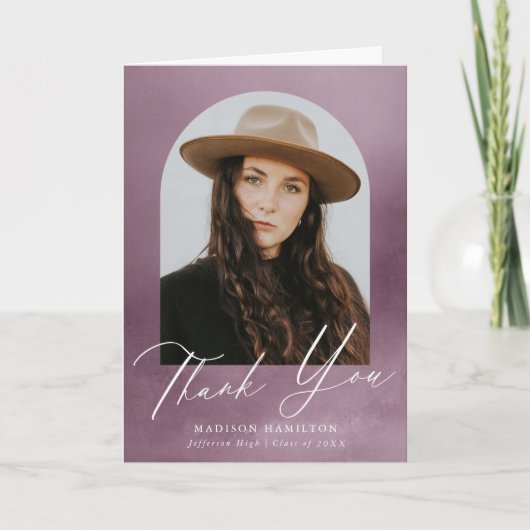 Dusty Paars Waterverf Arch Foto Afstuderen Bedankkaart (Voorkant)