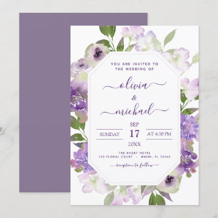 Dusty Paars Wedding Floral Greenery Kaart