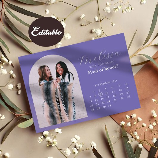 Dusty Paarse Arch Bridesmaid proposal Kaart