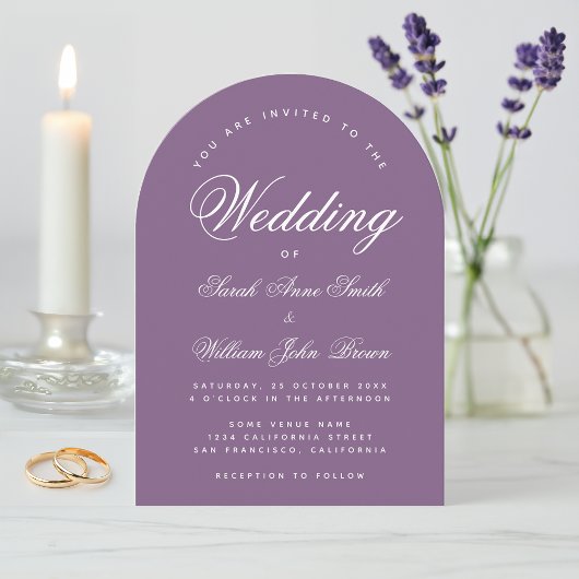 Dusty Paarse Arch Wedding Eenvoudig Script Modern Kaart