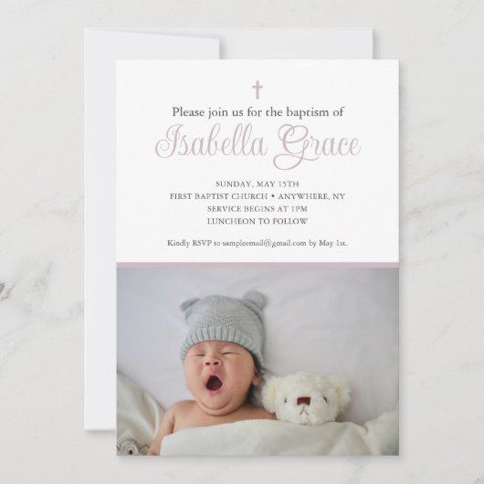 Dusty paarse baptisme-uitnodiging kaart (Voorkant)