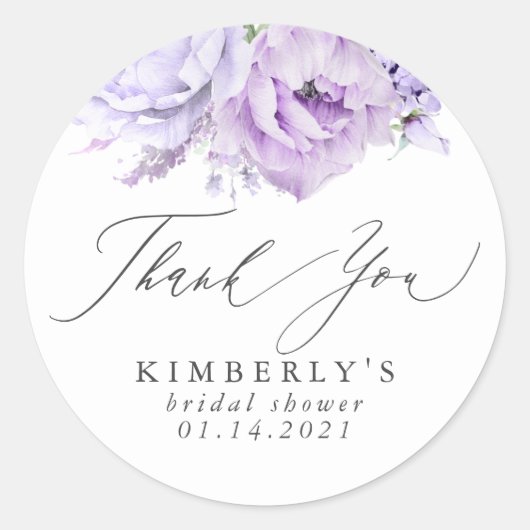 Dusty Paarse Bloemen Botanisch Dank u Ronde Sticker (Voorkant)