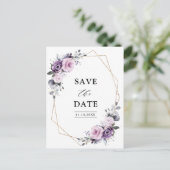 Dusty Paarse Blooms Geometric Save the Date Briefkaart (Staand voorkant)