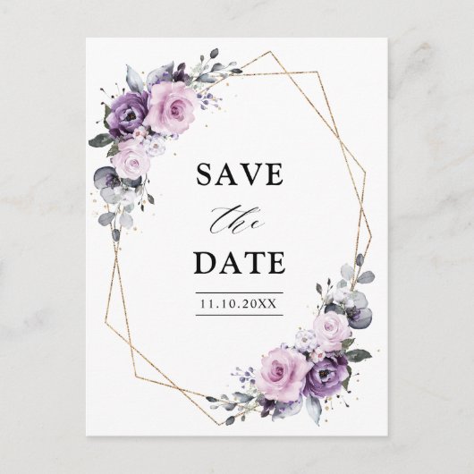 Dusty Paarse Blooms Geometric Save the Date Briefkaart (Voorkant)