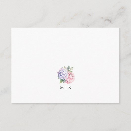 Dusty Paarse & Blush Roze Hydrangea Wedding Detail Informatiekaartje (Achterkant)