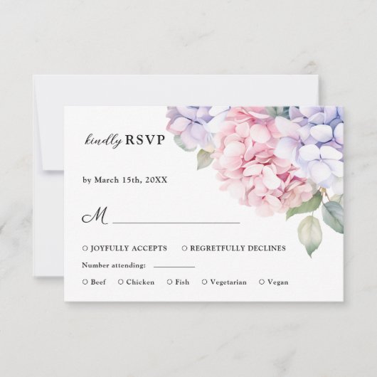 Dusty Paarse & Blush Roze Hydrangea Wedding RSVP (Voorkant)
