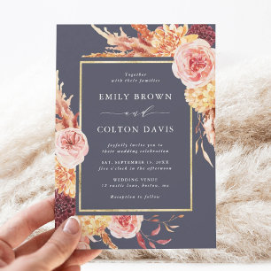 Dusty Paarse Burgundy Terracotta Floral Wedding Kaart