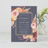 Dusty Paarse Burgundy Terracotta Floral Wedding Kaart (Staand voorkant)