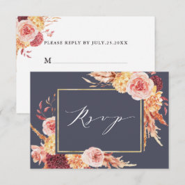 Dusty Paarse Burgundy Terracotta Floral Wedding RSVP Kaartje