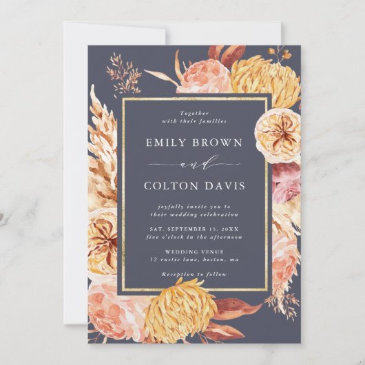 Dusty Paarse Burgundy Terracotta Flower Wedding Kaart (Voorkant)