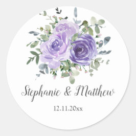 Dusty Paarse Eucalyptus Botanical Floral Wedding Ronde Sticker