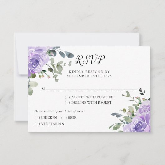 Dusty Paarse Eucalyptus Botanical Wedding RSVP Kaartje (Voorkant)