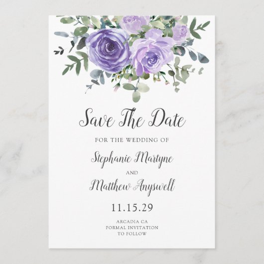 Dusty Paarse Eucalyptus Botanical Wedding Save The Date (Voorkant)