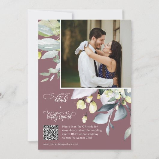Dusty Paarse Eucalyptus bruiloft QR Code Foto Kaart (Achterkant)