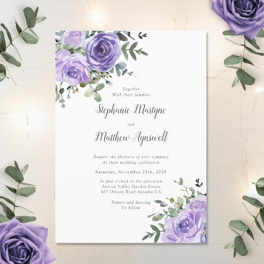 Dusty Paarse Floral Botanical Wedding Invitation Kaart