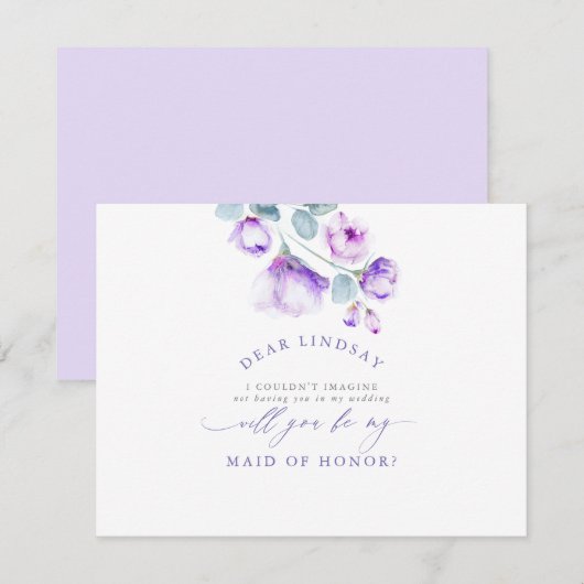 Dusty Paarse Floral Bridesmaid - Maid of Honor Kaart (Voorkant / Achterkant)