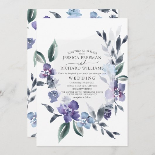 Dusty Paarse Floral Garden Wedding Invitation Kaart (Voorkant / Achterkant)